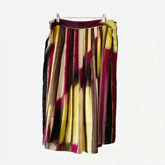 Kenneth Cole Multicolor Asymetical Pleated A-Line Midi Skirt Size Large - Picture 7 of 11